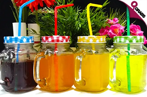 From QR39, Sip in Style with a Set of Four Glass Mason Jars in Different Cute Colors! (Up to QR158 Value)